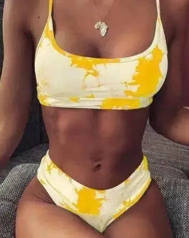 Split ladies bikini swimsuit-Yellow-3