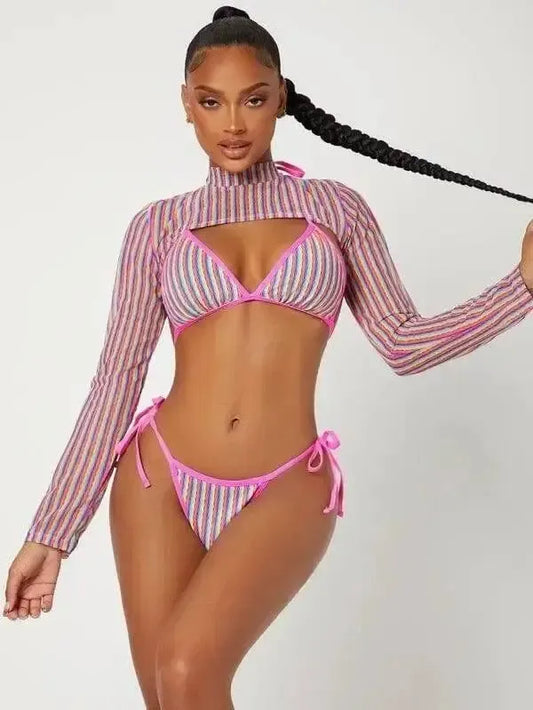 Split Spot European And American Triangle Bikini-Pink-1