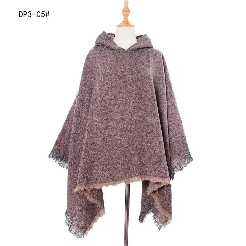 Spring Autumn And Winter Plaid Ribbon Cap Cape And Shawl-DP3 05 Camel-24