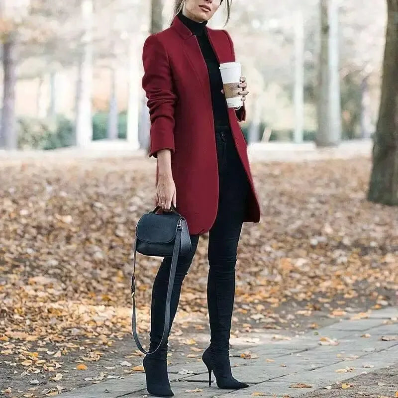 Stay Stylish and Warm in : Solid Color Stand Up Collar-Winered-3