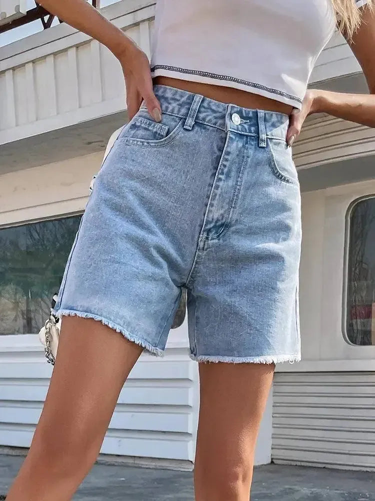 Streamgirl Blue Women's Denim Shorts Summer High Waist-Light blue-1