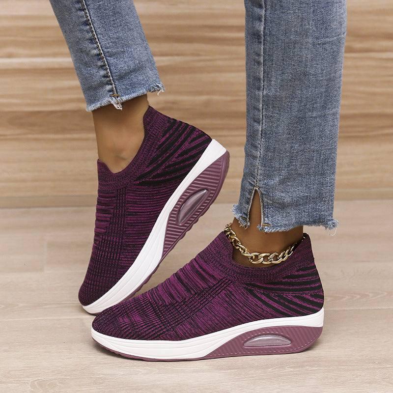 New Stripe Design Shoes Fashion Slip On Air Cushion Shoes Breathable Round-toe Flats Women-2