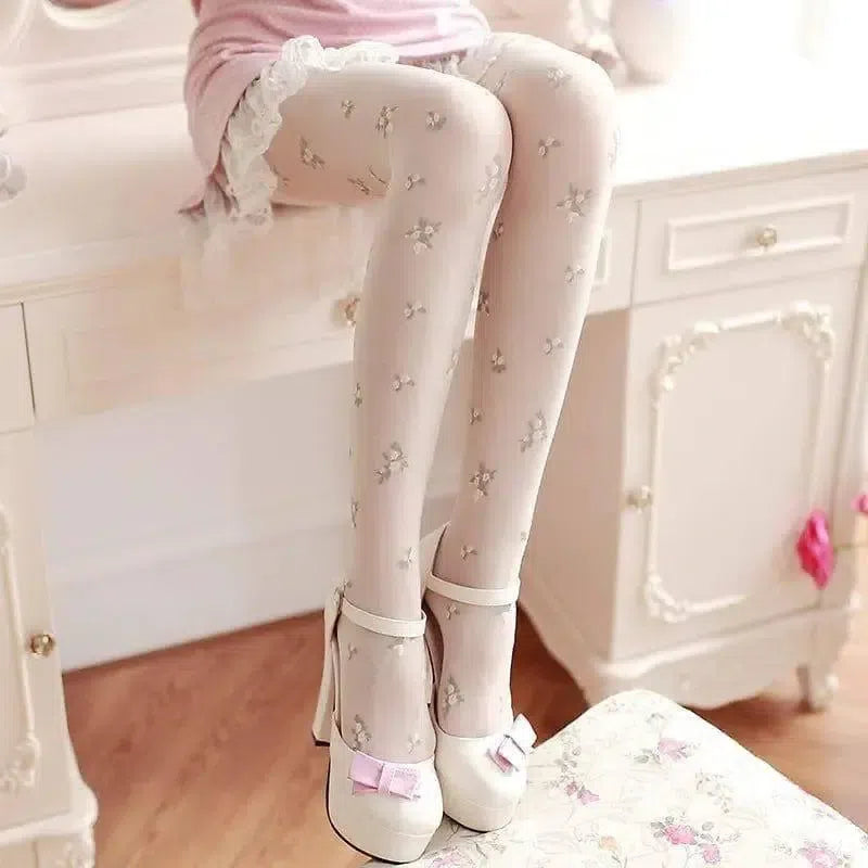 Elegant Decorative Pantyhose with Japanese Embroidery-Milky white-2