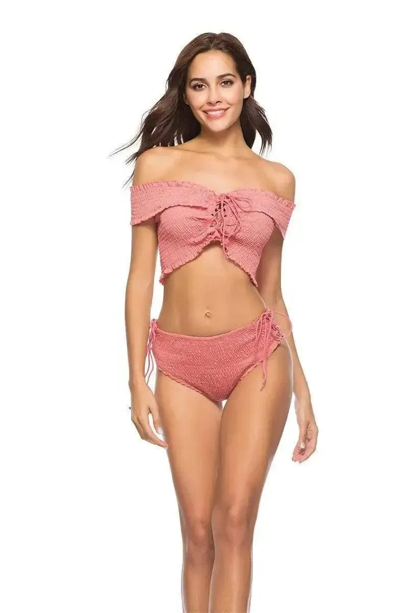Summer new cross strap two-piece bikini-Red-4