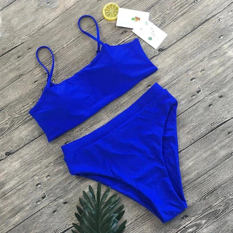 Swimsuit Bikini Ladies Three-Point Swimsuit Suit-Blue-4