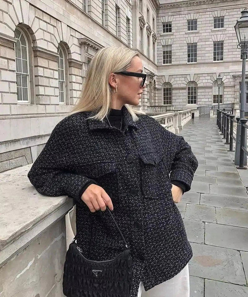 Wool Blend Women's Jacket with Button Closure-1