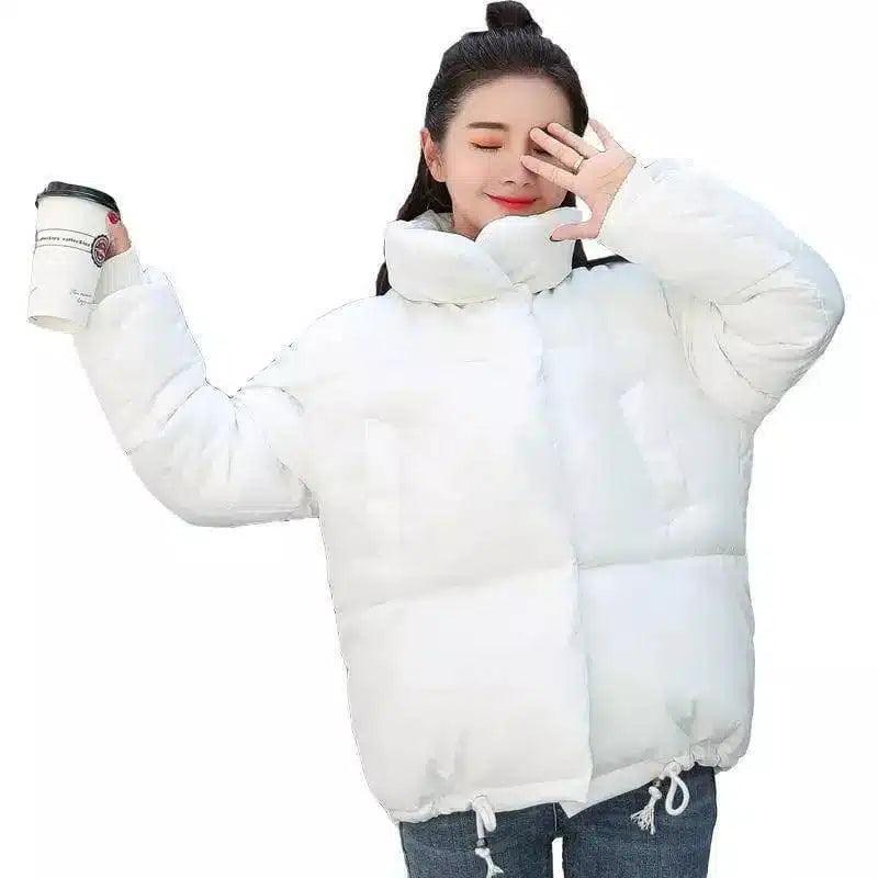 Thick warm cotton coat-White-2
