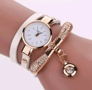 Thin belt fashion ladies watch Casual three-ring winding bracelet watch Women's fashion quartz watch-5