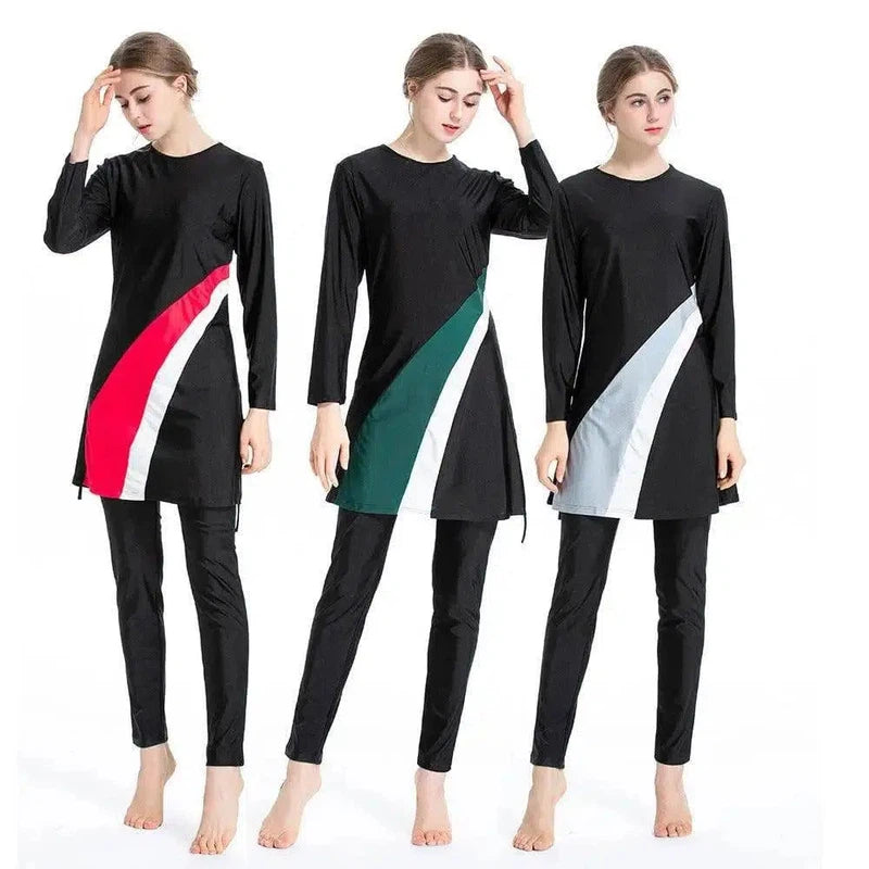Three-piece Color-blocking Slim Girl Conservative Swimsuit-1