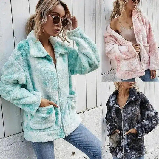 Women's Fuzzy Fleece Zip-Up Jacket-1