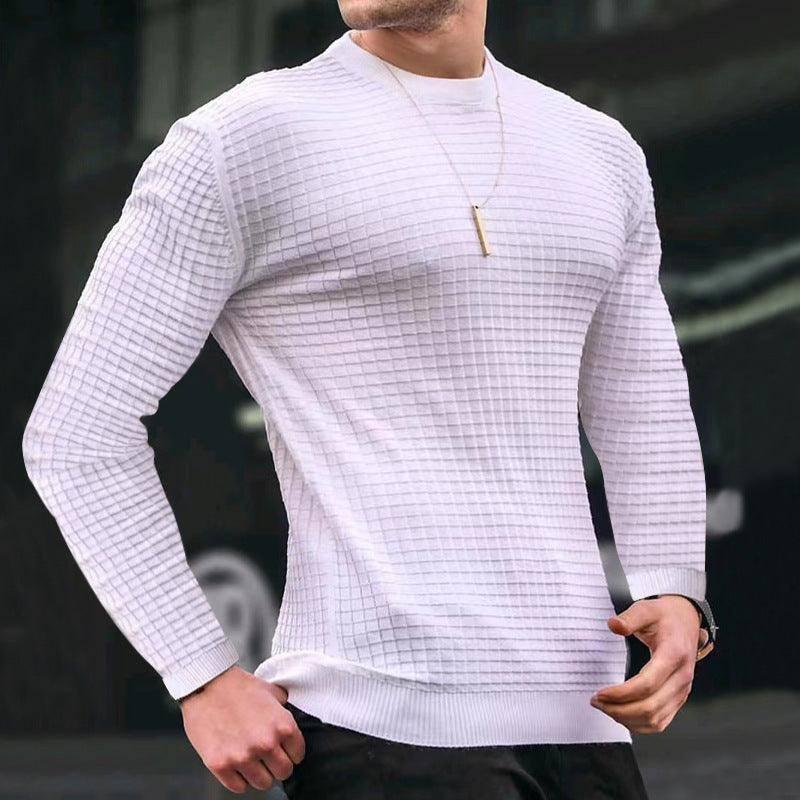 Trend Crew-neck Pullover Loose Knitted Long-sleeved Cotton Top Dark grey / 3XL-White-2