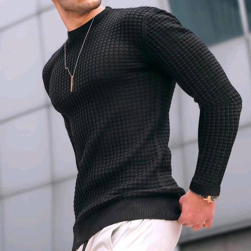 Trend Crew-neck Pullover Loose Knitted Long-sleeved Cotton Top Dark grey / 3XL-Black-3
