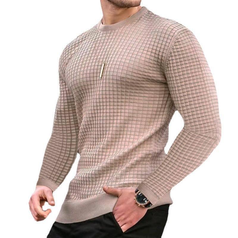 Trend Crew-neck Pullover Loose Knitted Long-sleeved Cotton Top Dark grey / 3XL-Khaki-4