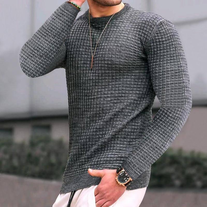Trend Crew-neck Pullover Loose Knitted Long-sleeved Cotton Top Dark grey / 3XL-Dark grey-5