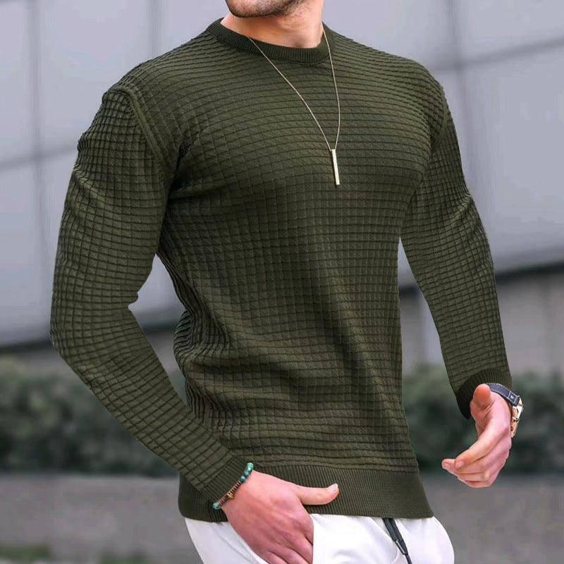 Trend Crew-neck Pullover Loose Knitted Long-sleeved Cotton Top Dark grey / 3XL-Army green-6