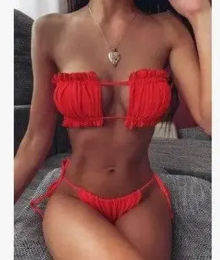 Trend Fashion Hollow Bikini Skinny Swimsuit-Red-10
