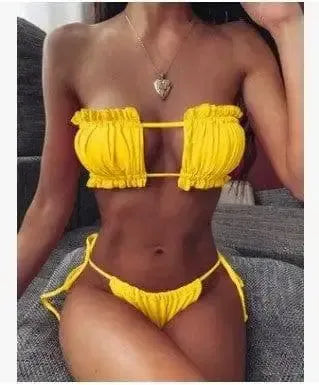 Trend Fashion Hollow Bikini Skinny Swimsuit-Yellow-5