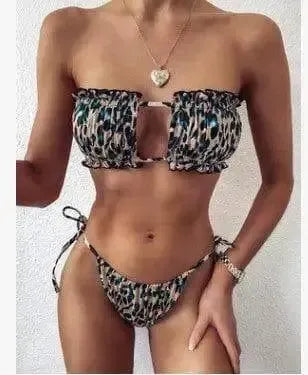 Trend Fashion Hollow Bikini Skinny Swimsuit-Khakileopard-7