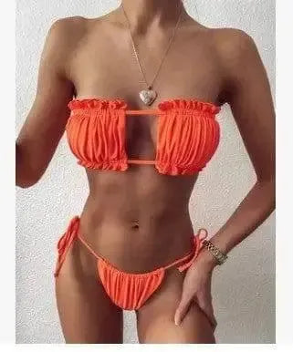 Trend Fashion Hollow Bikini Skinny Swimsuit-Orange-8