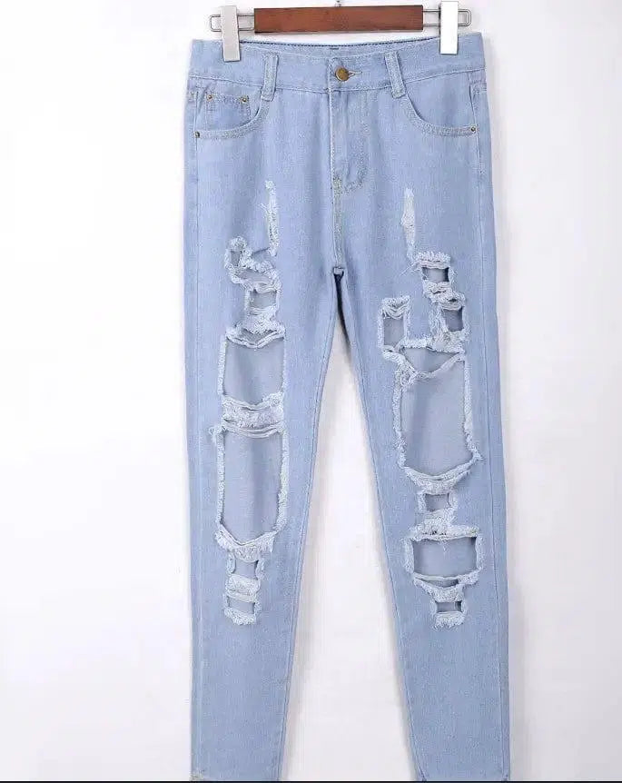 Trendy hole straight jeans-Lightblue-2
