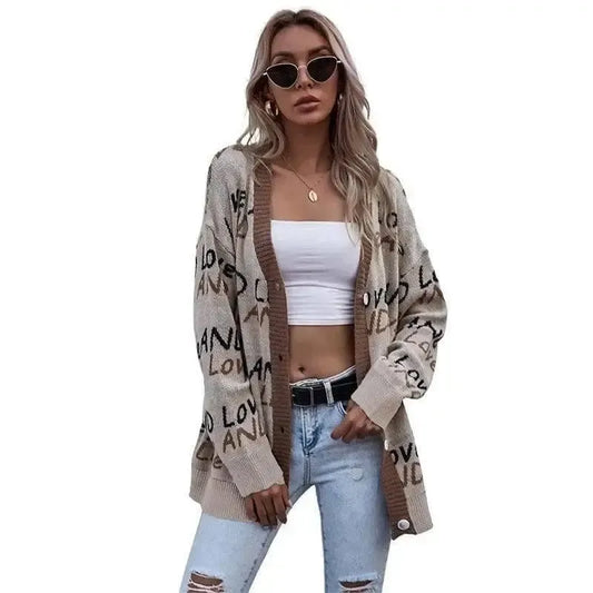 V-neck Letter Loose European And American Long-sleeved-1