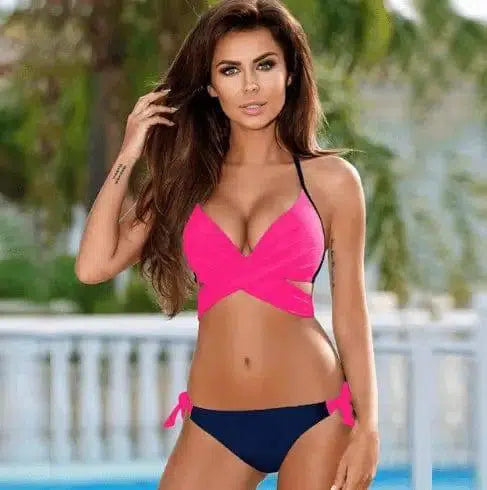 Variety cross straps bikini new swimsuit fashion steel-H1809rosered-9