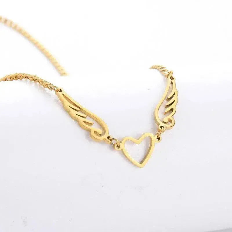 Hollow Heart Angel Wing Necklace-6