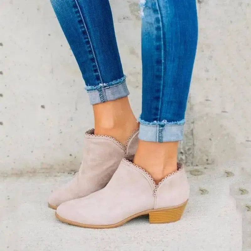 Women Booties Slip On Low Heel Ankle Boots-2