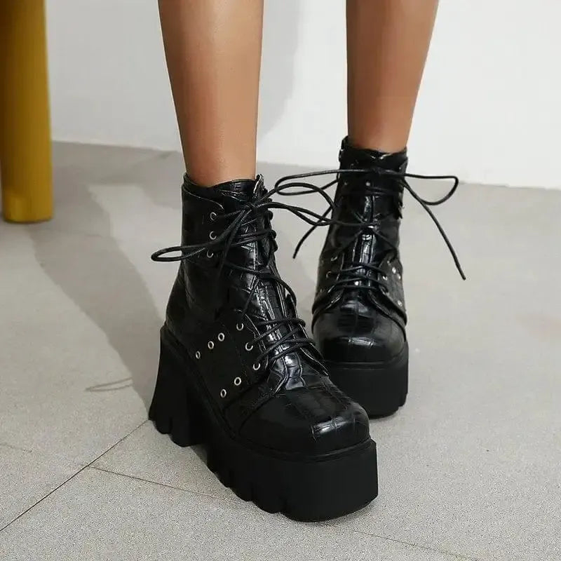 Women Round Toe Metal Rivets Ankel Boots-2