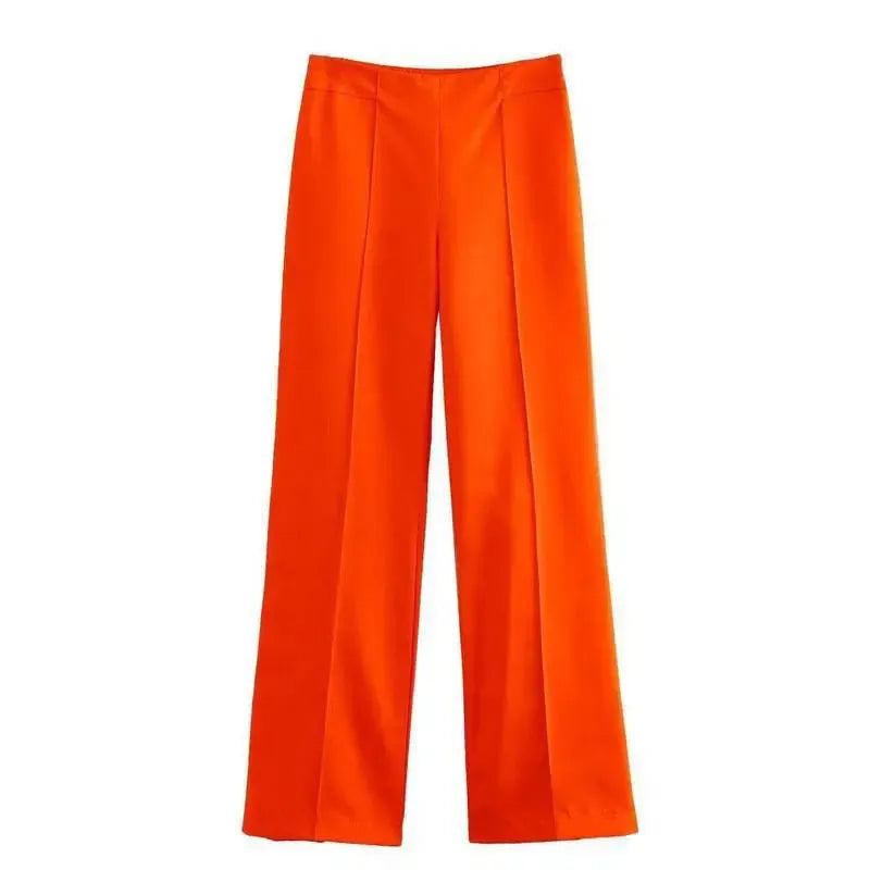 Women's Clothing With Belt Casual Suit Jacket Pants-Orange Pants-8