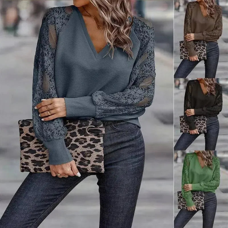 Women's Dacron Garment Long Sleeve Stitching Lace Knitted-10