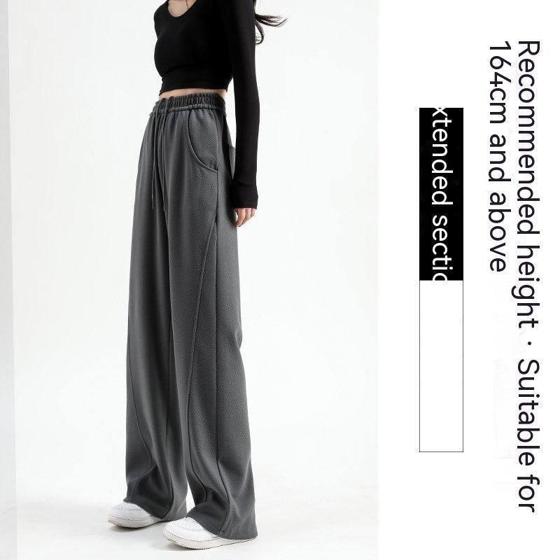 Women's Fashion Casual High Waist Drooping Loose Straight-Charcoal Gray Lengthened-14
