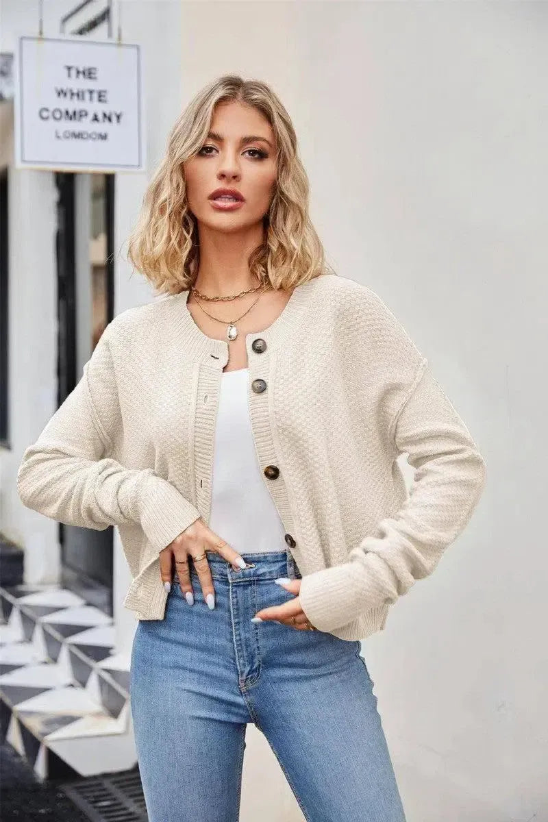 Women's Fashion Loose Retro Single Row Button Coat-Apricot-4