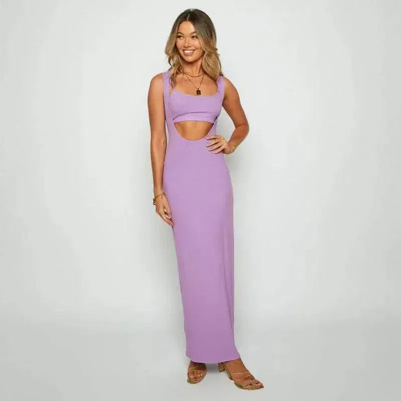 Women's Fashion Personality Solid Color Three-dimensional Striped Dress Front Back Two-way Wear-4