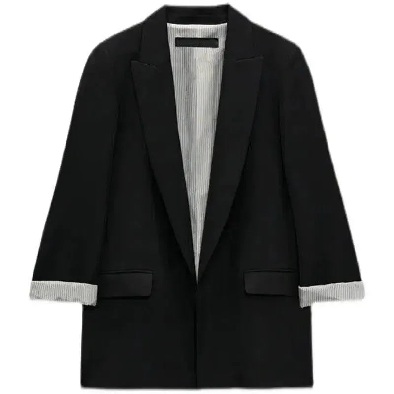 Women's Fashionable Curled Brim Cuff Polo Collar Top Blazer-6