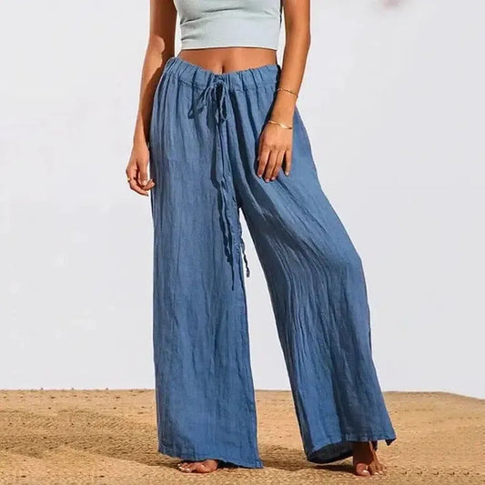 Women's Loose Soft Drawstring Cotton Casual Pants-Blue-1
