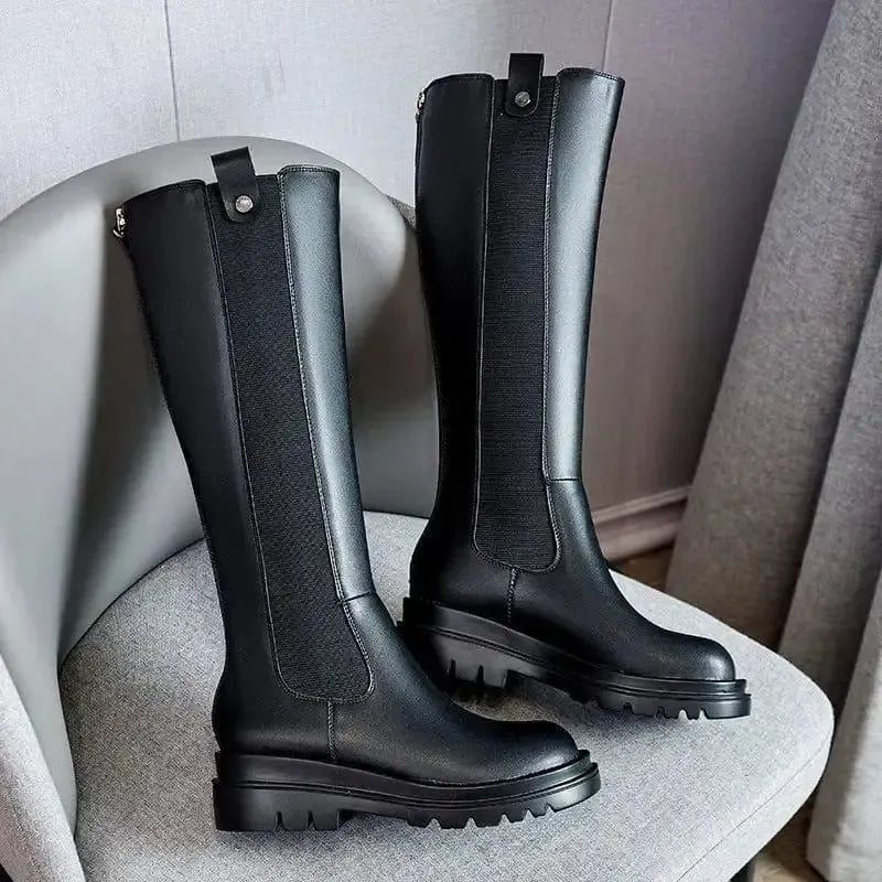 Women's Plus Size Spring And Autumn Show Thin Chimney Boots-Black-3