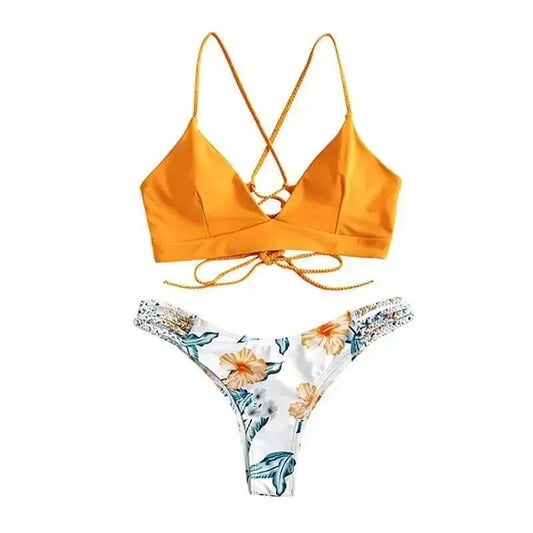 Women'S Solid-Color Separate Swimsuits Are Hot-Yellow-1
