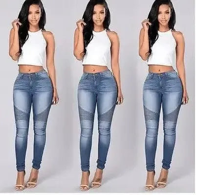Women's stretch Slim folds stitching feet jeans pencil pants-2