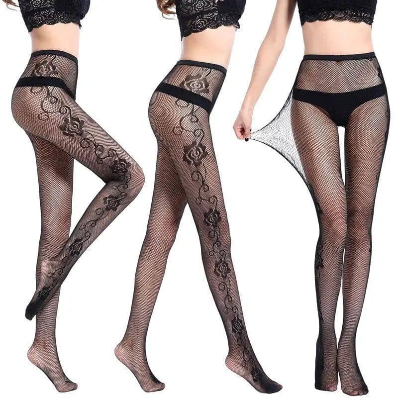 Women Tights Stockings Plus Size Fishnet-Flower-1