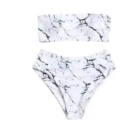 Women Wrapped Marble Printed Swimsuit Bikini Split-1