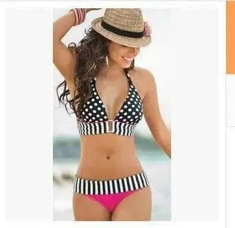 Xin Mengling Recommends Cute Polka Dot Split Foreign-WineRed-2